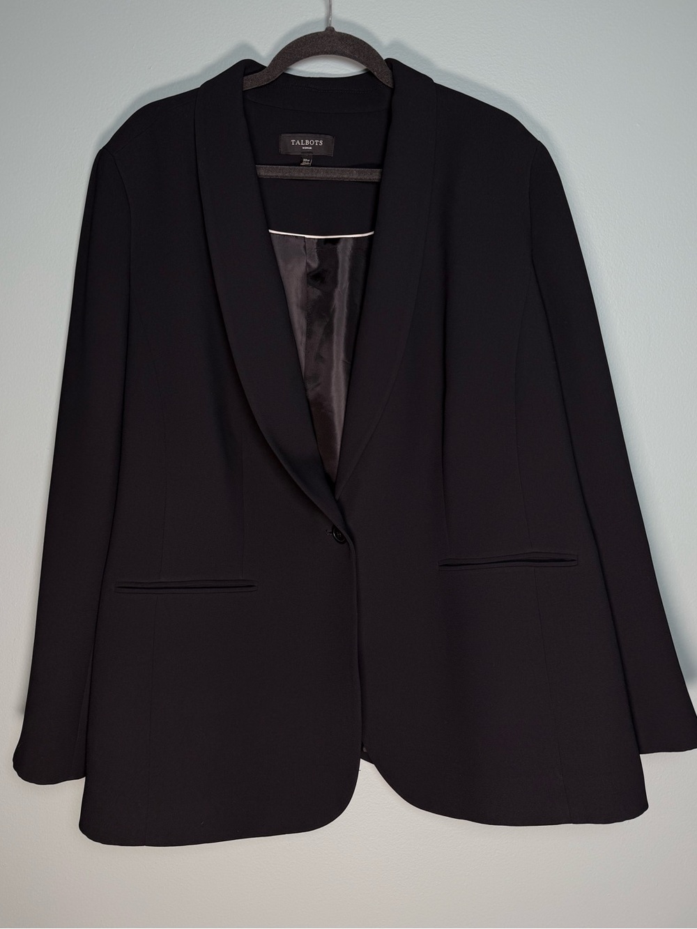 Talbots Refined Crepe Blazer Jacket Black Plus Size 20W Button Classic office